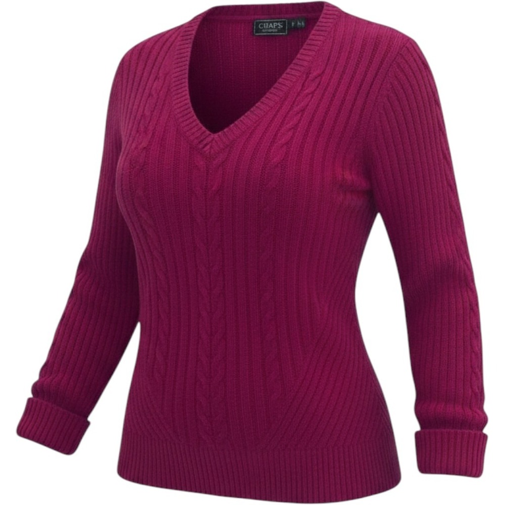 Chaps Classics Womens Bright Red Cable Knit V-Neck Sweater Size Large